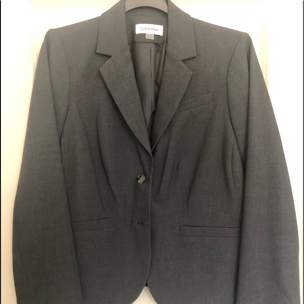 Dark gray Calvin Klein blazer.